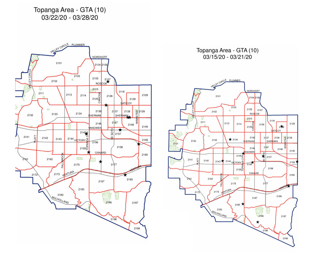 LAPD TOPANGA WEEKLY CRIME MAPS Los Angeles Police Department