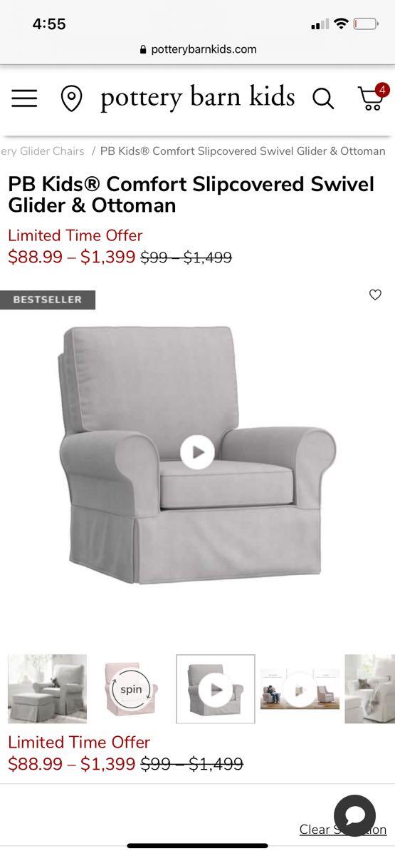 300 Pottery Barn Kids Comfort Glider Chair In Light Grey Velvet Nextdoor