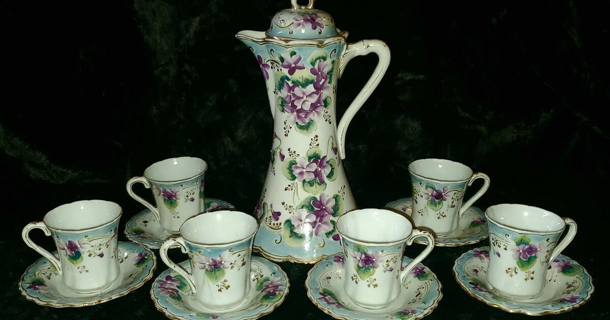 RARE Antique/Vintage Hot Chocolate Set with Hand Painted Violets, 14