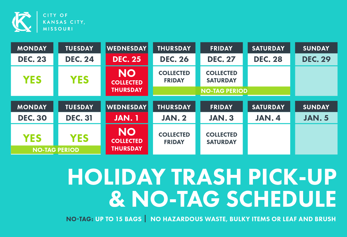 Holiday Trash PickUp & No Tag Schedule (City Manager's Office