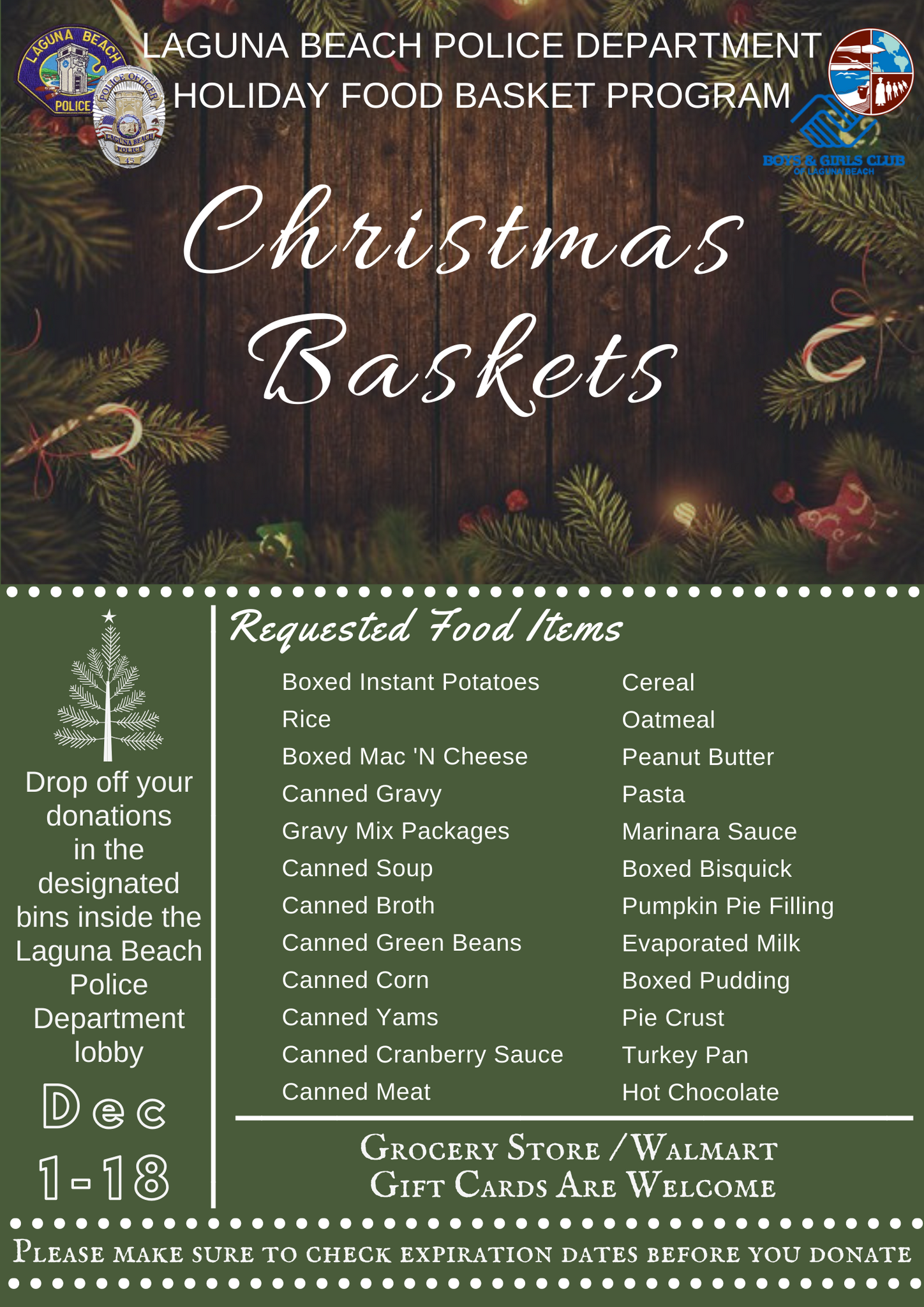 LBPD Holiday Food Basket Program Christmas Baskets (City of Laguna