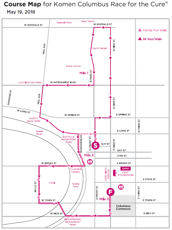Susan G. Komen Race for the Cure route map and road closures (City of