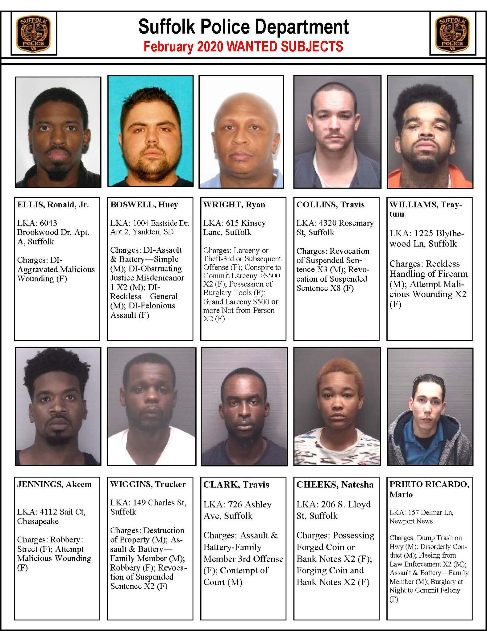 SUFFOLK’S MOST WANTED FOR FEBRUARY 2020 (Suffolk Police Department