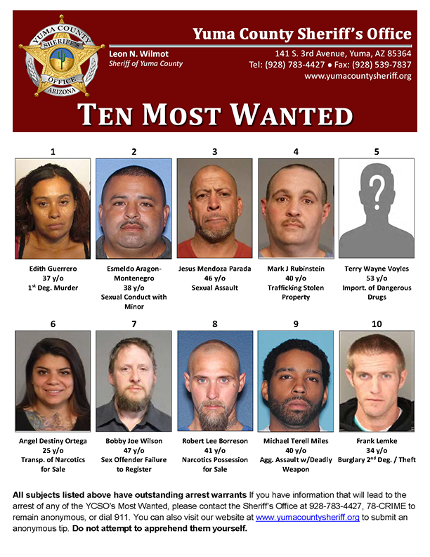 Ycso 10 Most Wanted Yuma County Sheriff S Office Mdash Nextdoor Nextdoor