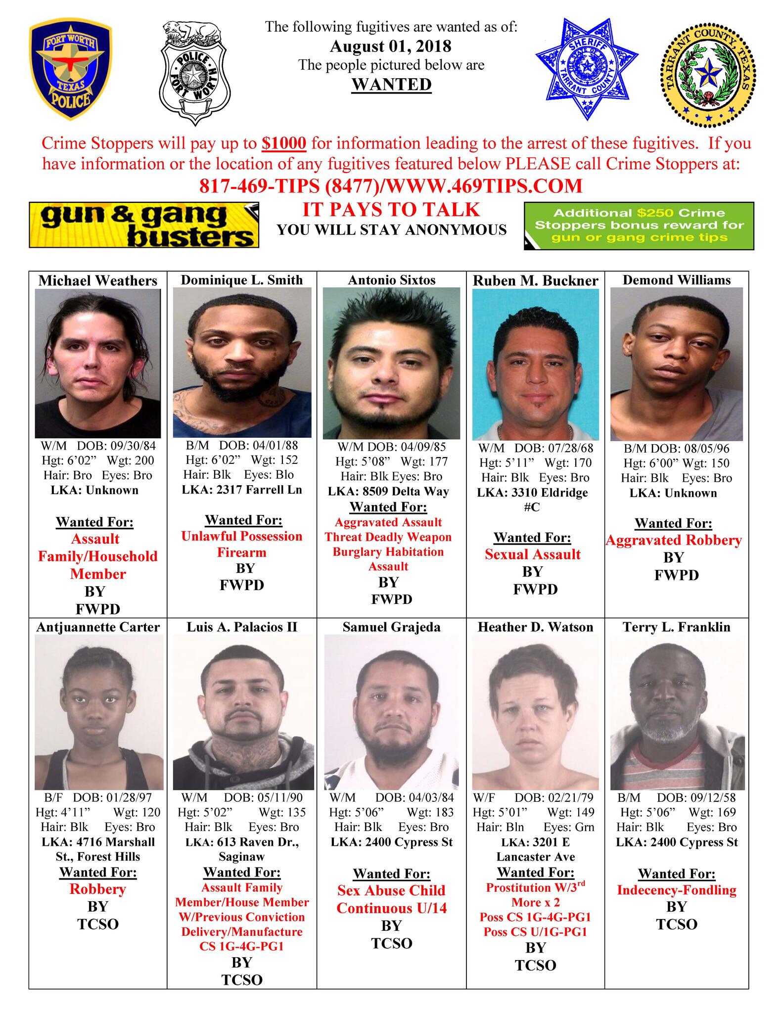 Top Ten Most Wanted Fugitive Flyer (Fort Worth Police Department