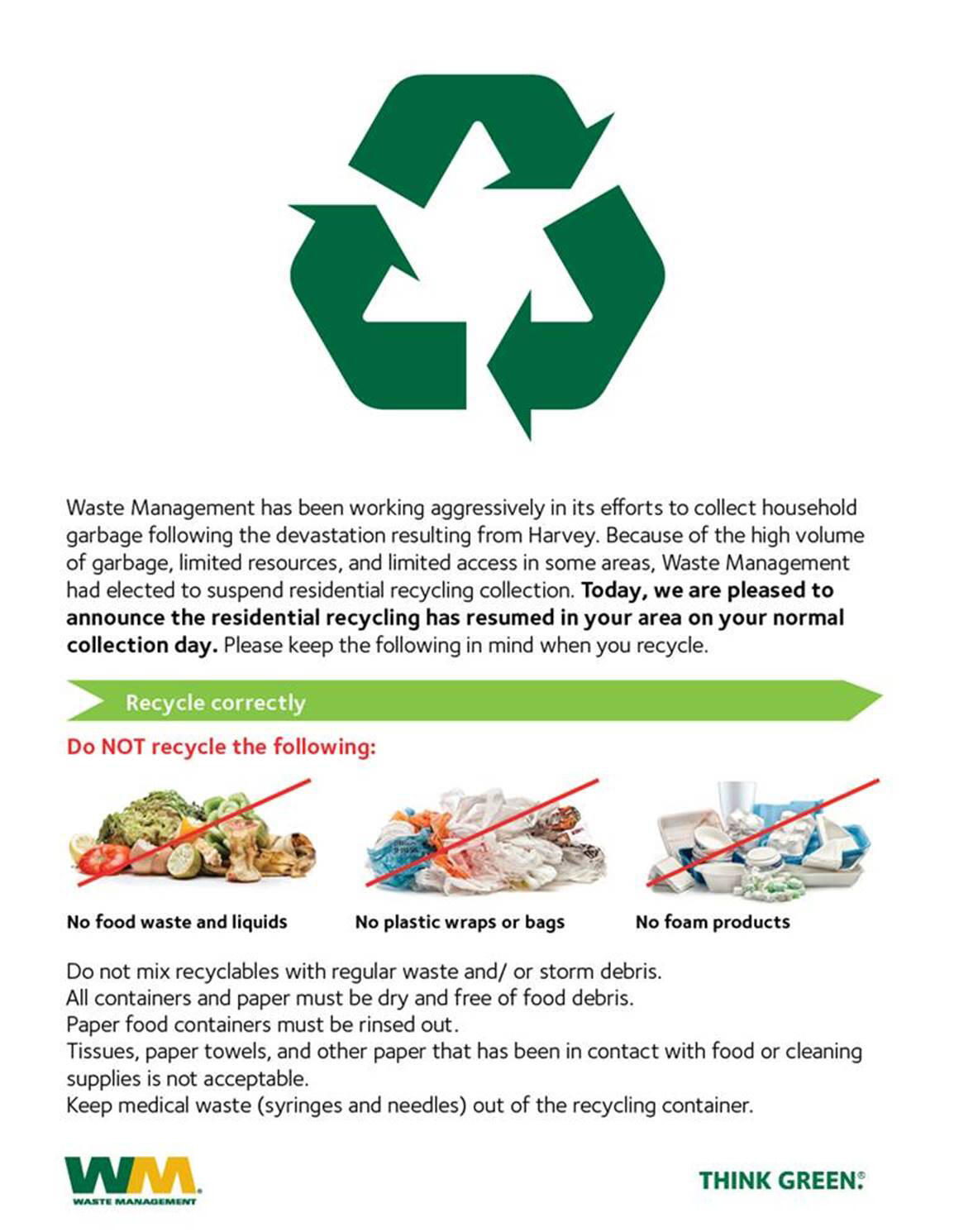 Recycling Program Resumes Normal Schedule (City of Seabrook) — Nextdoor