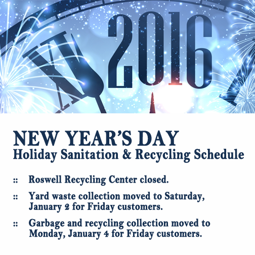 Roswell Recycling Center >> Garbage Recycling Schedule For New Year S Day City Of Roswell Roswell Recycling Center >> Garbage Recycling Schedule For New Year S Day City Of Roswell