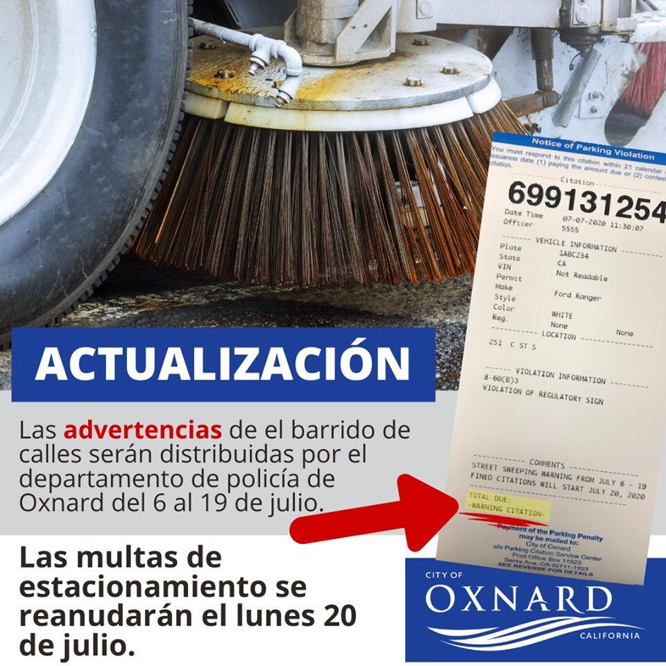Street Sweeping Warnings Distributed by Oxnard PD July 6 19 (City of
