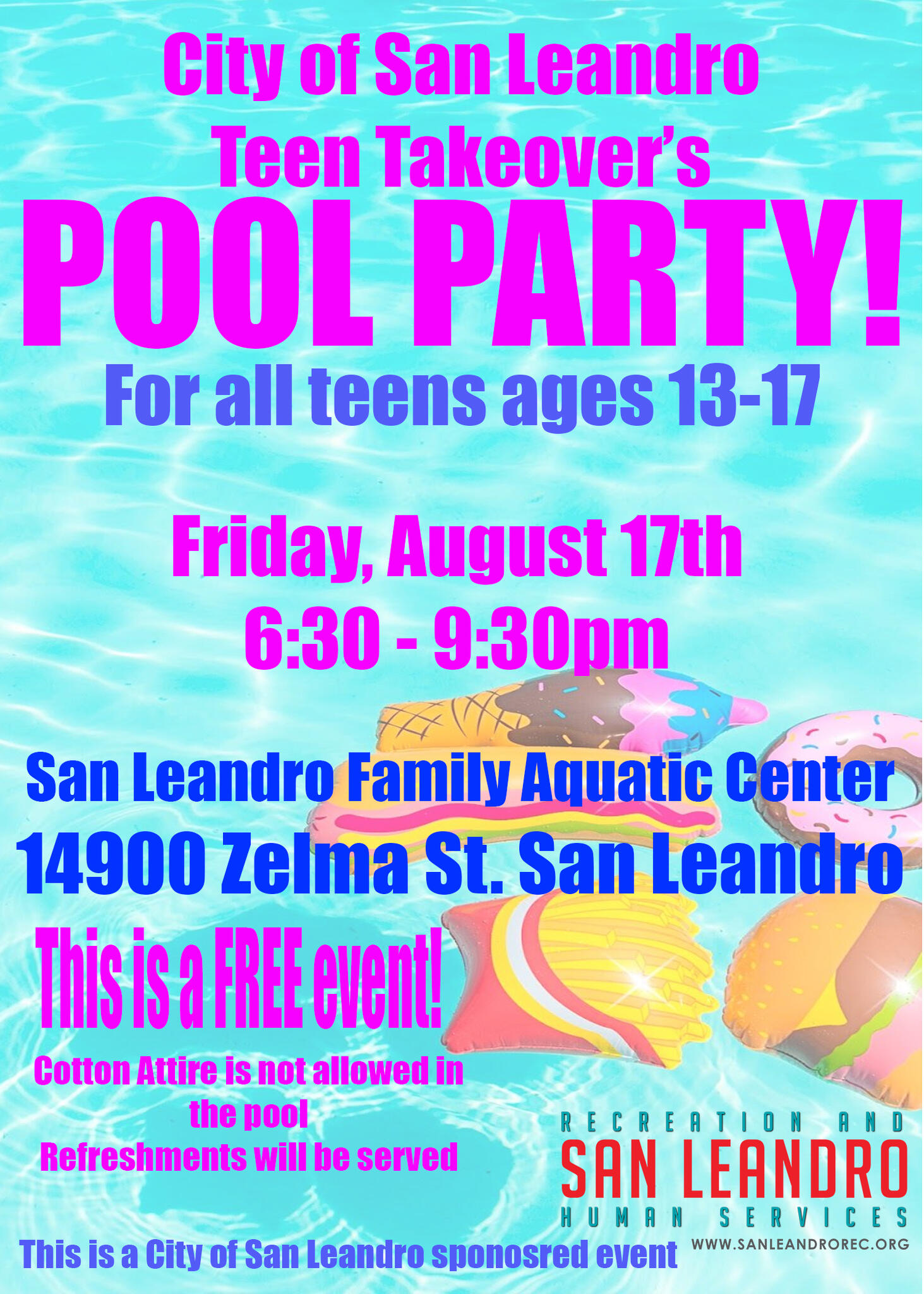 City Of San Leandro >> Free End Of Summer Teen Pool Party City Of San Leandro City Of San Leandro >> Free End Of Summer Teen Pool Party City Of San Leandro