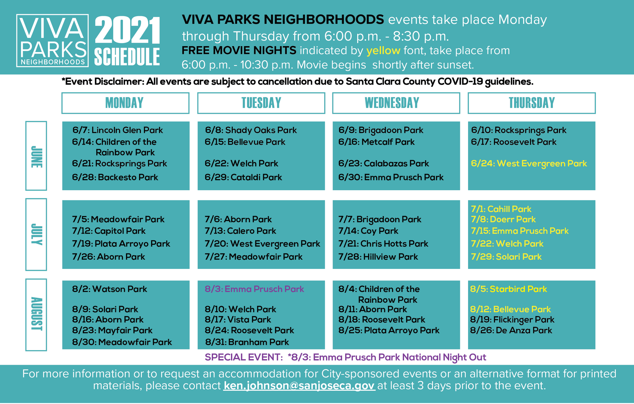 Viva Parks 2021 Schedule (San José City Council) — Nextdoor — Nextdoor