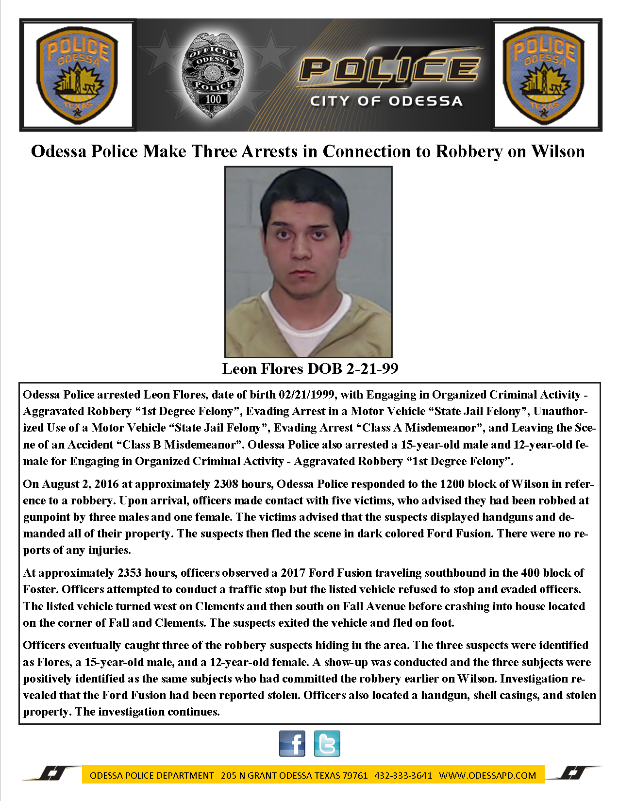 Odessa Police Make Three Arrests in Connection to Robbery on Wilson ...