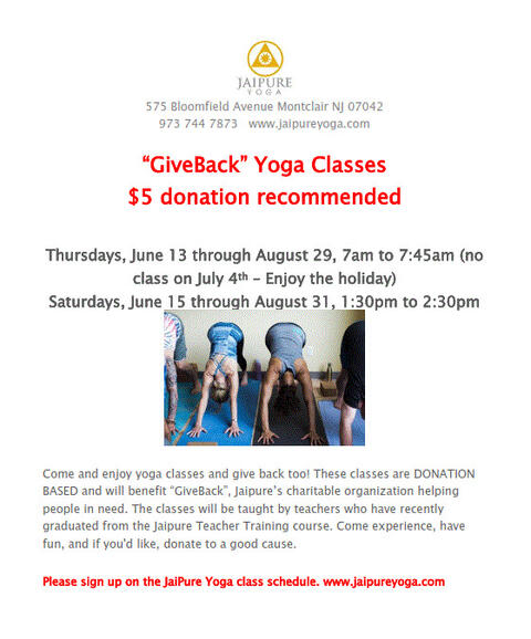 Jun 13 Donation Based Yoga Class At Jaipure Yoga In Montclair