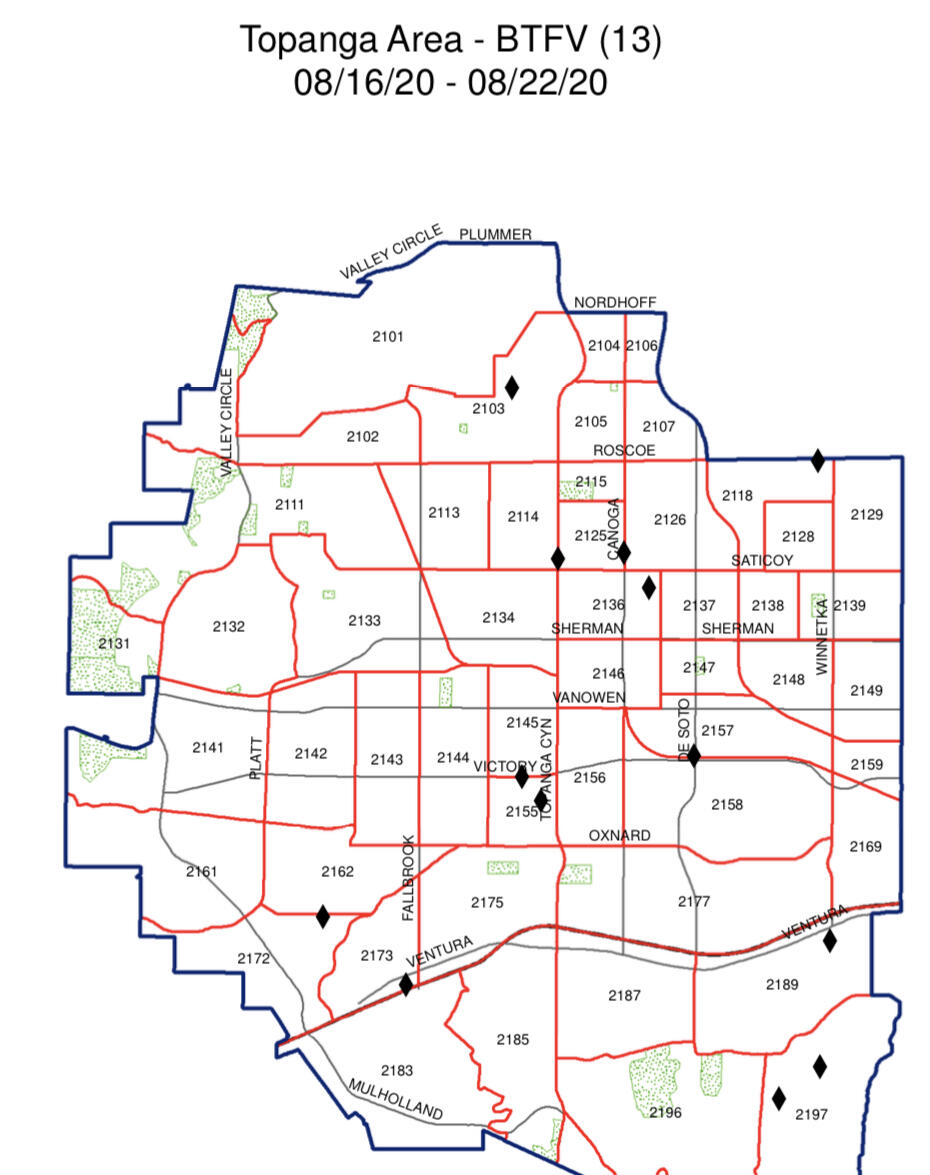 LAPD TOPANGA DIVISION weekly crime maps (Los Angeles Police Department ...