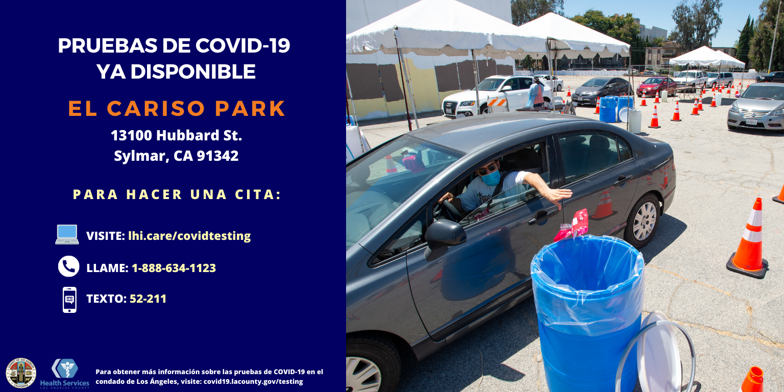 Free COVID19 Testing is Now Available at El Cariso Park