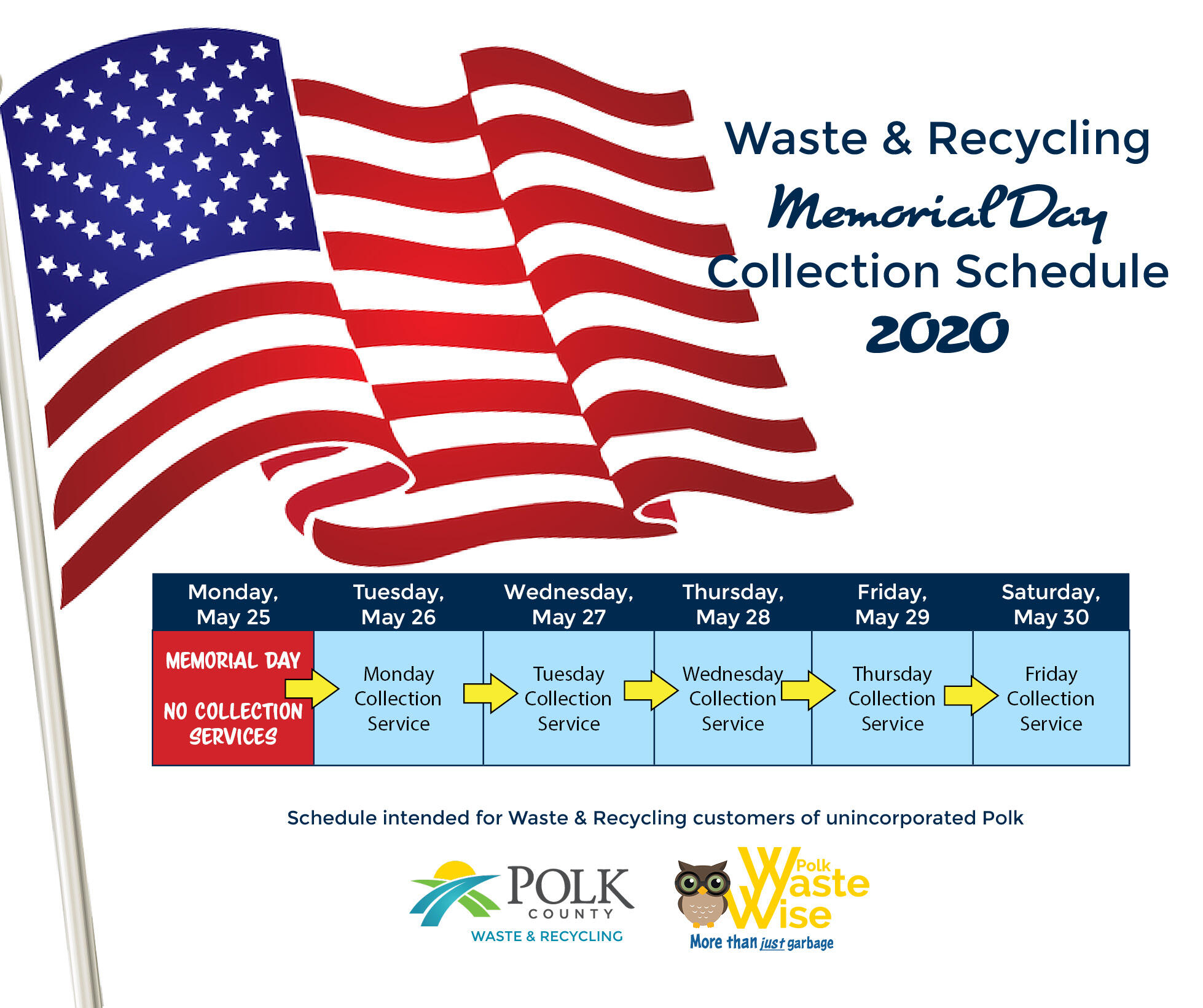 Memorial Day Schedule for Polk County Waste & Recycling Collection