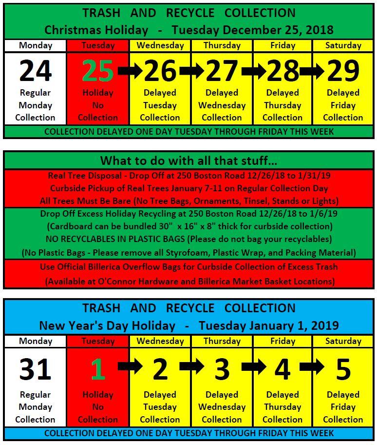 Holiday Trash Schedule and Information (Town of Billerica) — Nextdoor
