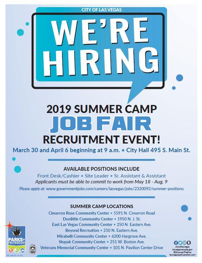 2019 Summer Camp Job Fair Recruitment Event City Of Las Vegas