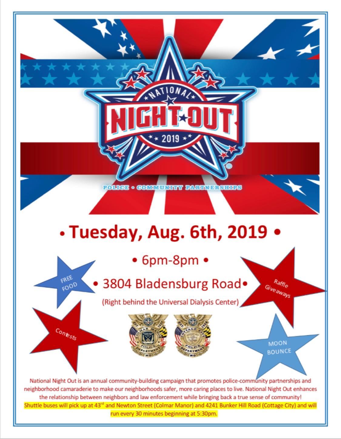 National Night Out Tuesday August 6th Town Of Colmar Manor