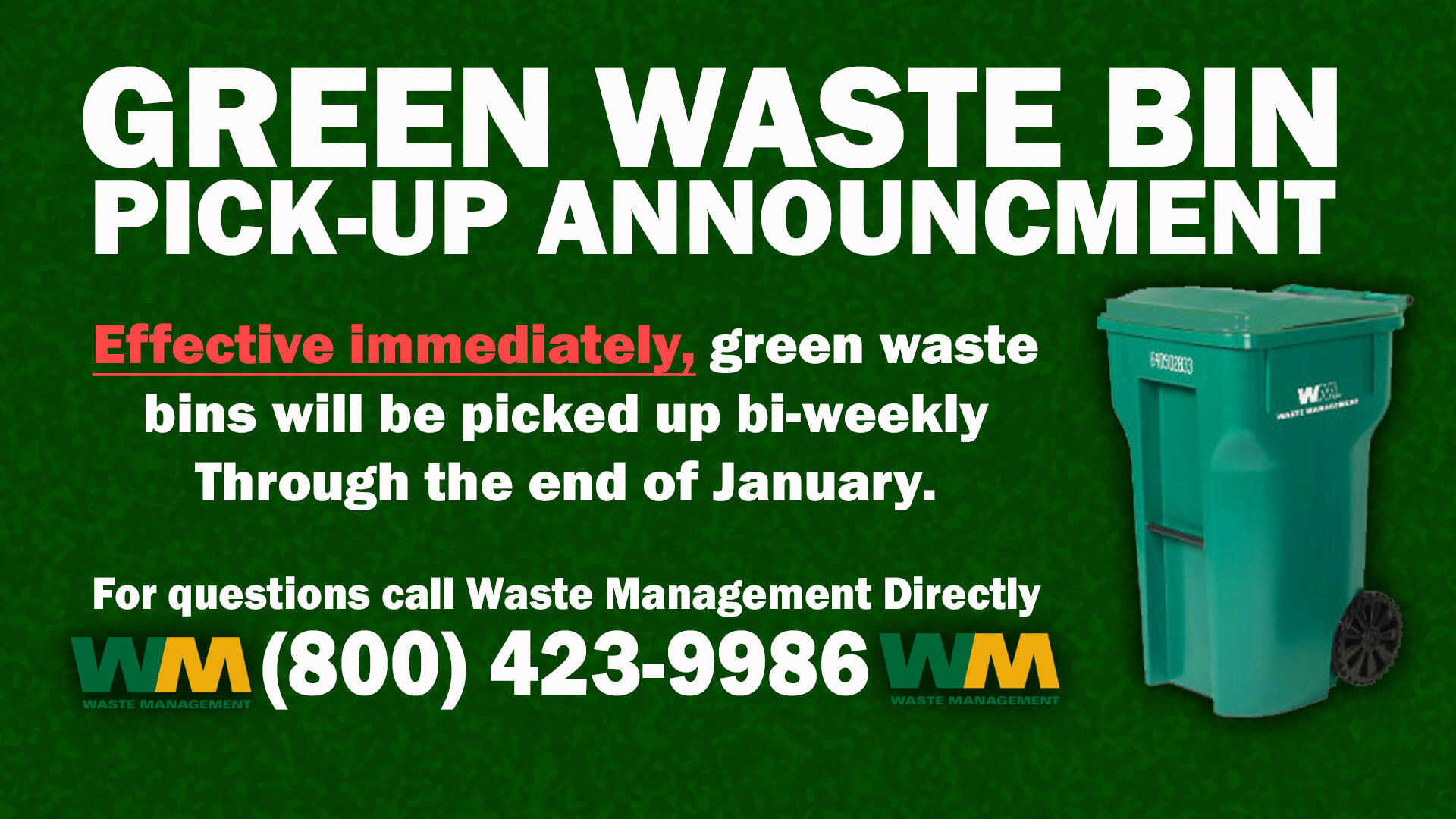 GREEN WASTE BIN PICKUP ANNOUNCMENT (City of Banning) — Nextdoor — Nextdoor