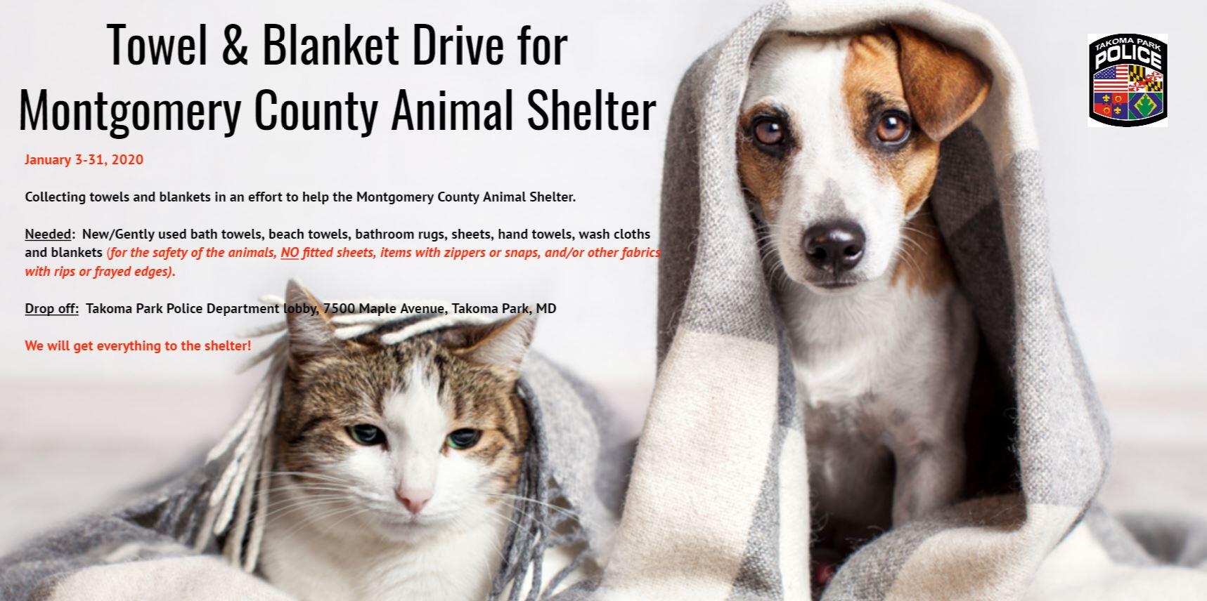 Towel Blanket Drive For Montgomery County Animal Shelter City Of Takoma Park Police Department Mdash Nextdoor Nextdoor