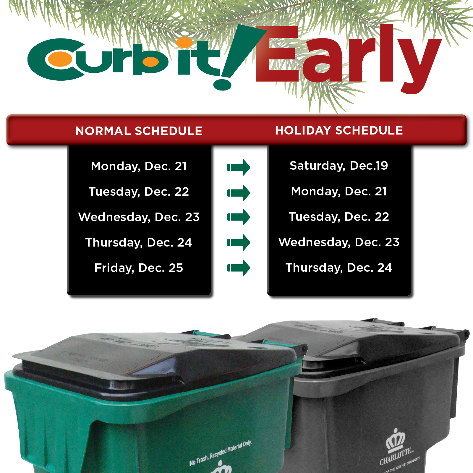 Trash Collection Schedule Change, December 21st 25th (City of