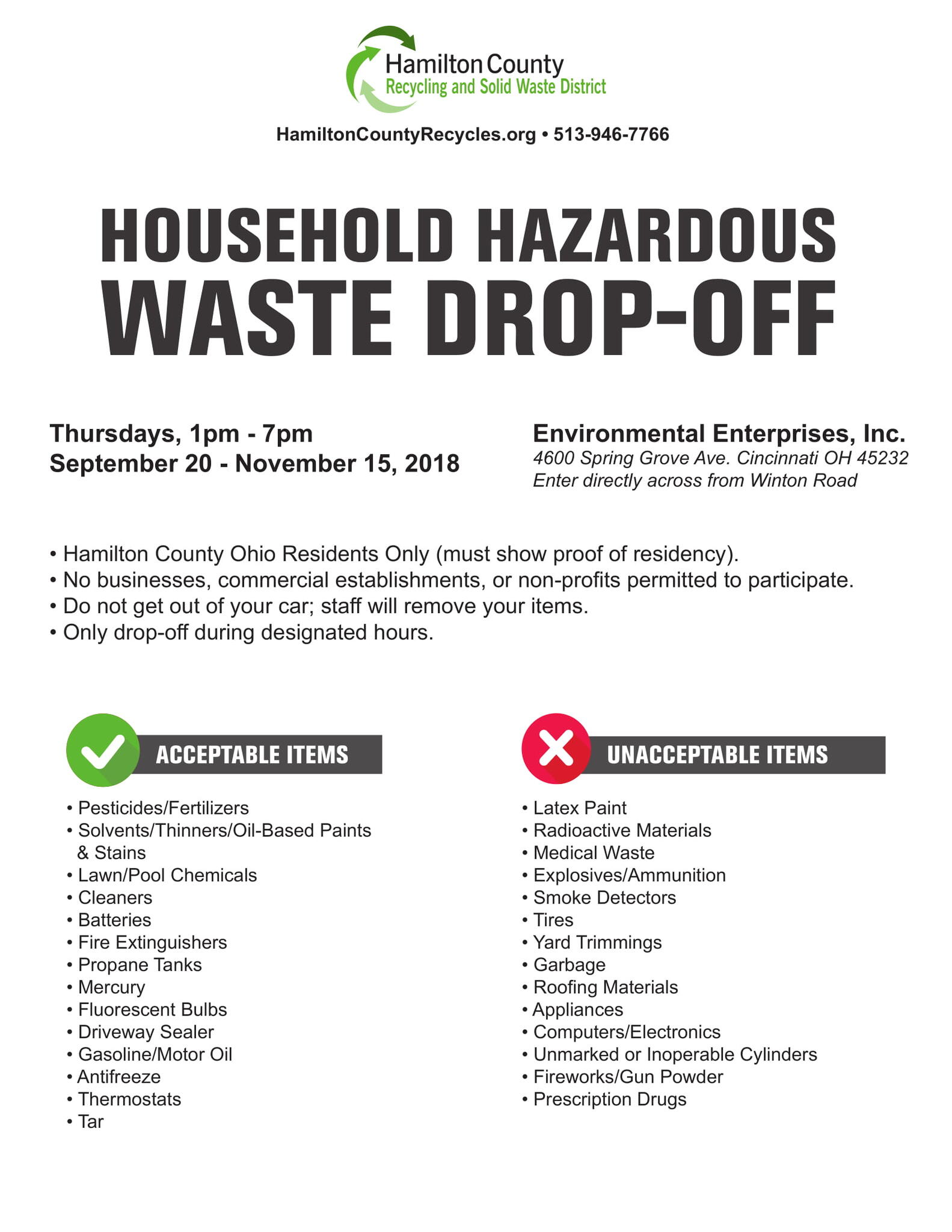 County Providing Free Residential Household Hazardous Waste DropOff