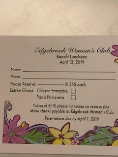 Apr 13 Fundraiser Luncheon Edgebrook Woman S Club Charitable
