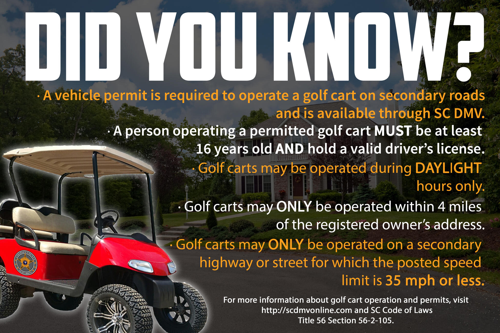 Golf Carts Safe & Legal Operation Info (Anderson County Sheriff's Office) — Nextdoor — Nextdoor