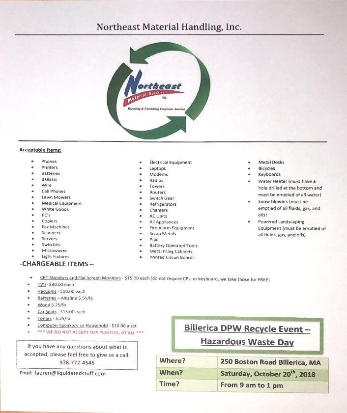 Household Hazardous Waste Day (Town of Billerica) — Nextdoor — Nextdoor