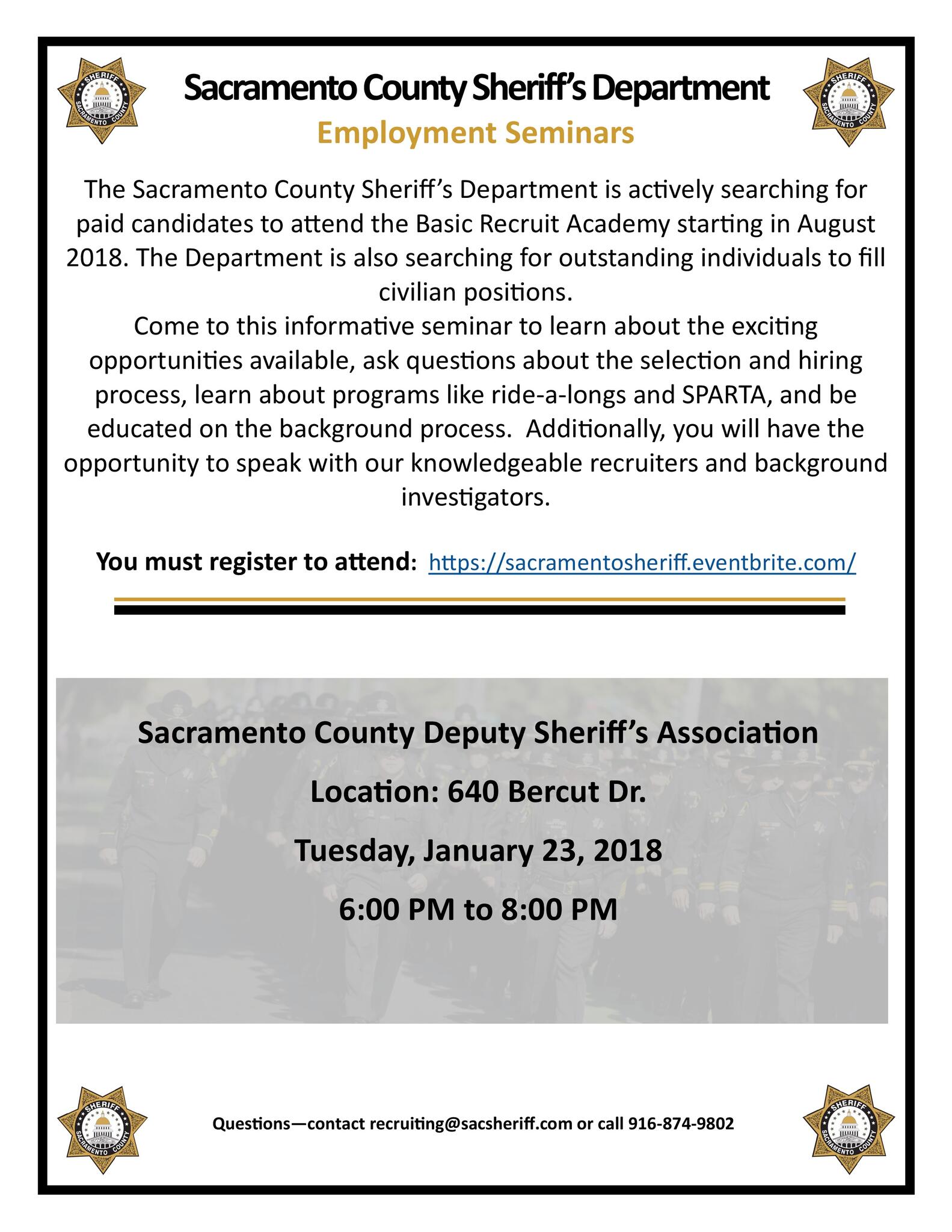 Employment Seminar Sacramento County Sheriffs Office — Nextdoor — Nextdoor 5835