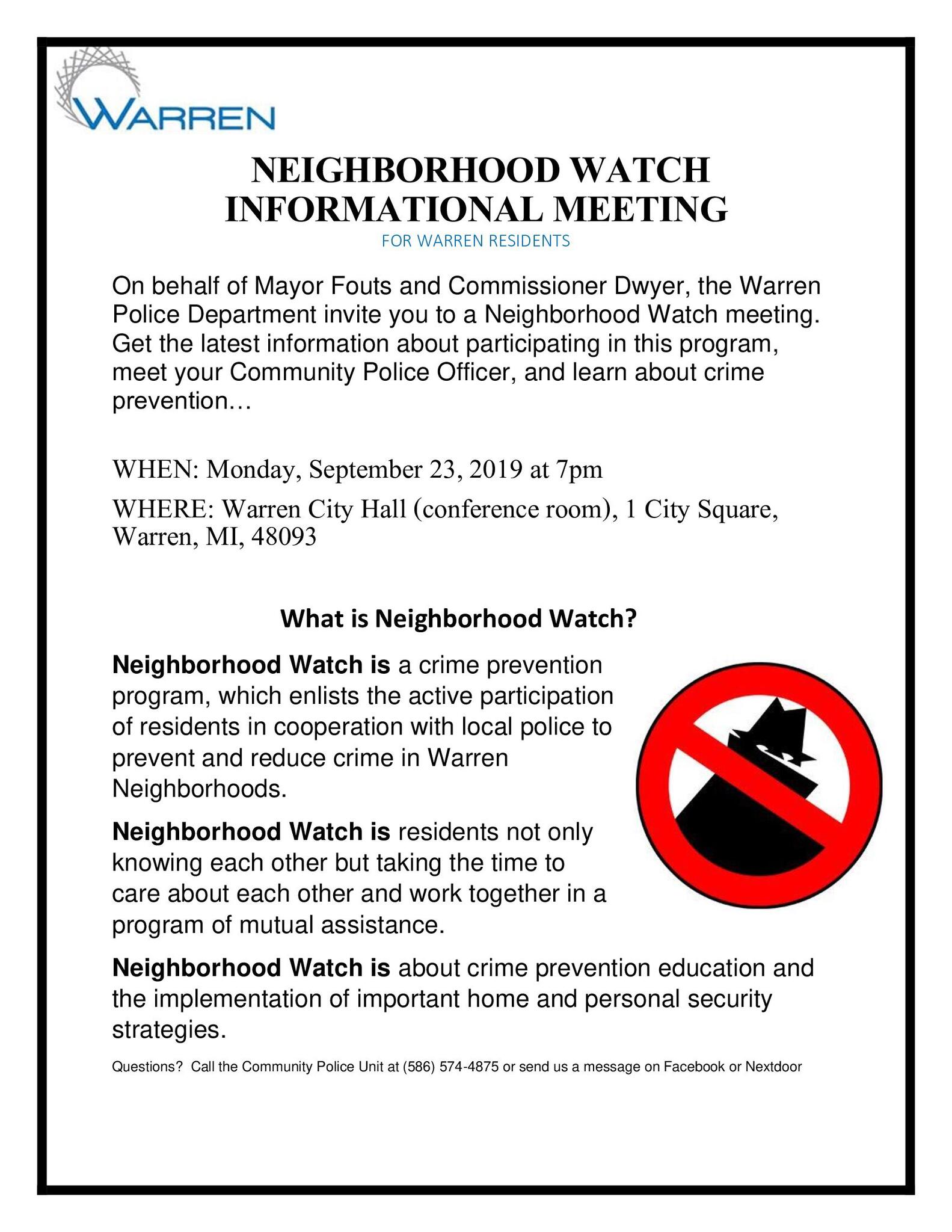 New Neighborhood Watch Program Warren Police Department Mdash