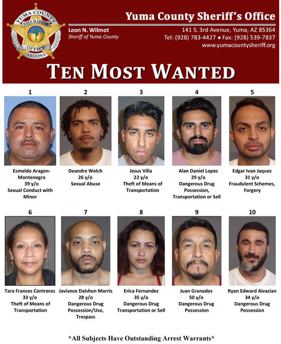 Ycso 10 Most Wanted Yuma County Sheriff S Office Mdash Nextdoor Nextdoor