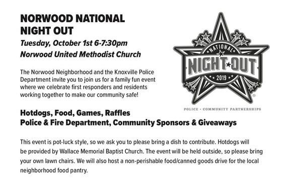 Oct 1 Norwood National Night Out Nextdoor