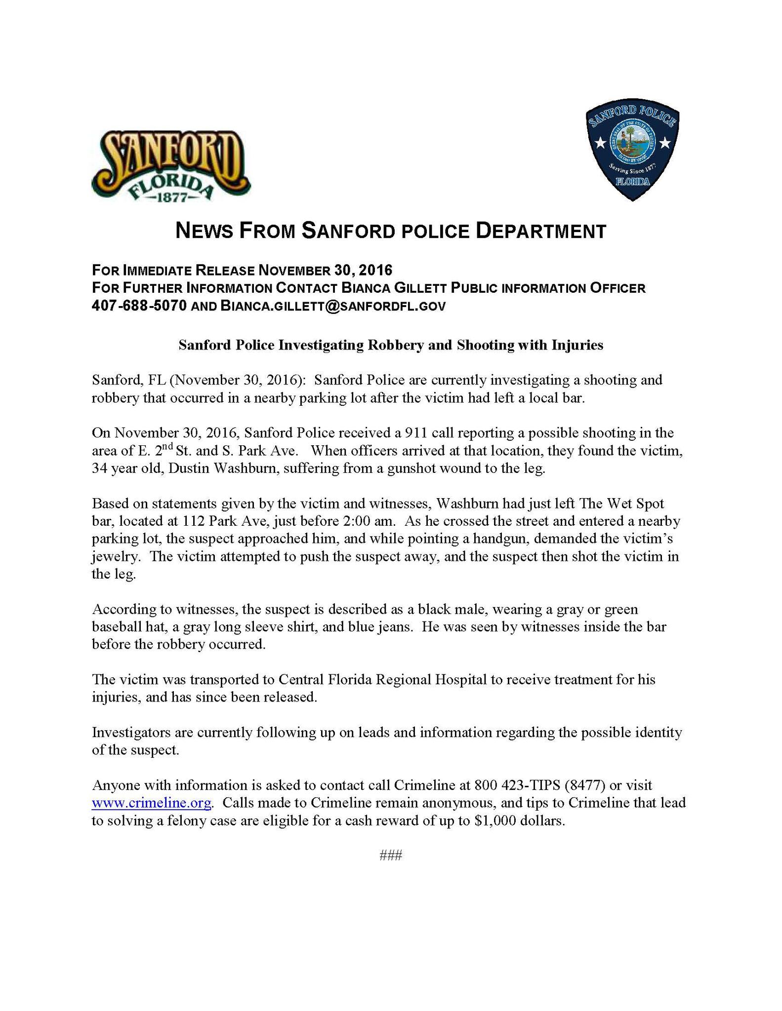 Sanford Police Investigating Robbery And Shooting With Injuries