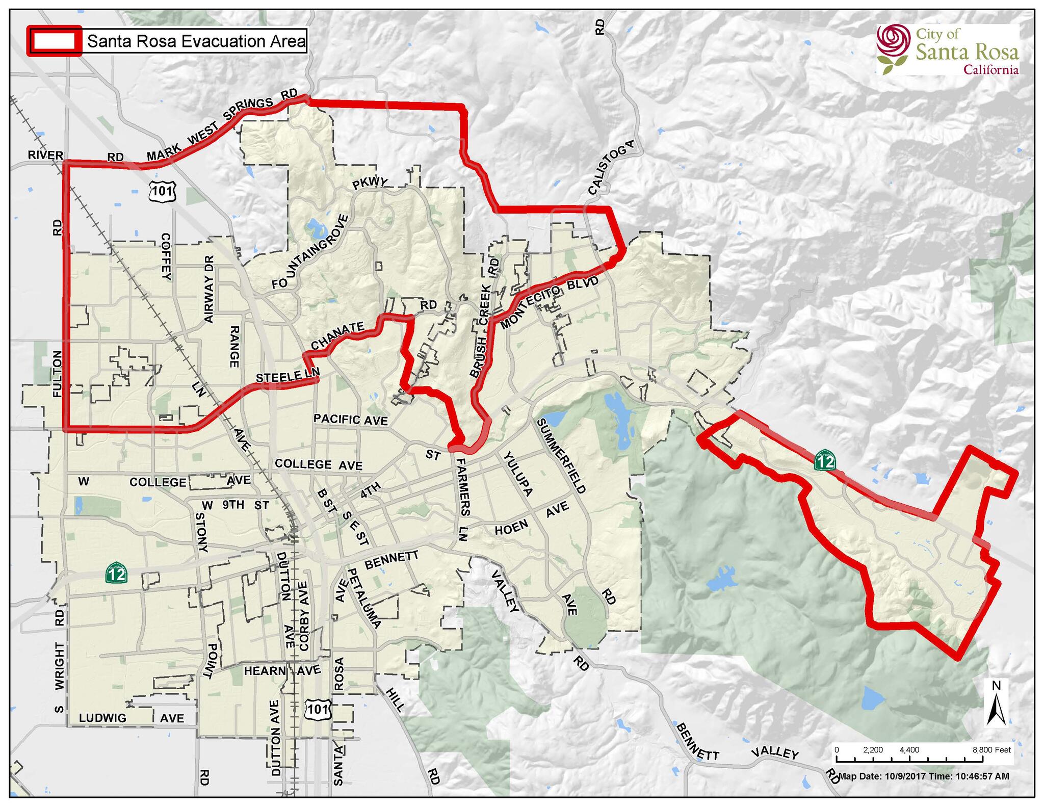 UPDATED MAP OF EVACUATION AREA (City of Santa Rosa) — Nextdoor — Nextdoor