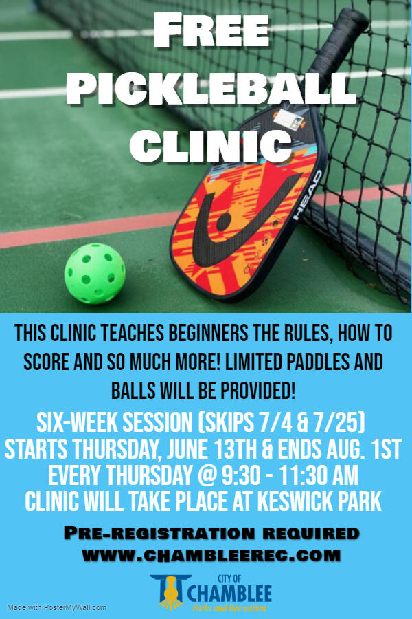 FREE Pickleball Clinic (City of Chamblee) — Nextdoor — Nextdoor