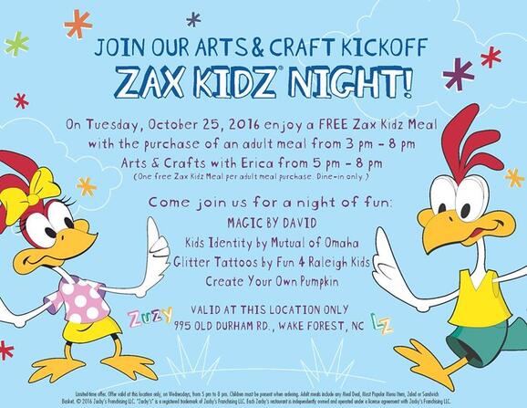 Oct 25 Kids Eat Free Craft Night At Zaxby S Wake Forest