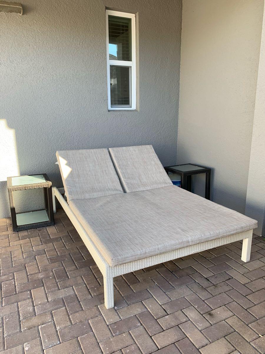 double lounge chair on 200 White Double Chase Lounge Chair With Brown Weave Side Tables Nextdoor
