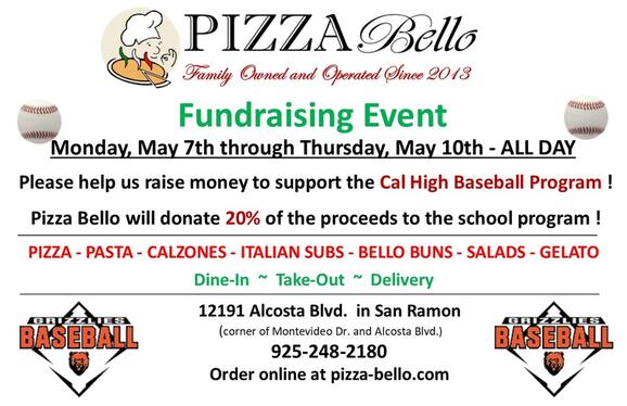 May 7 4 Day Cal High Baseball Program Fundraising Event At Pizza