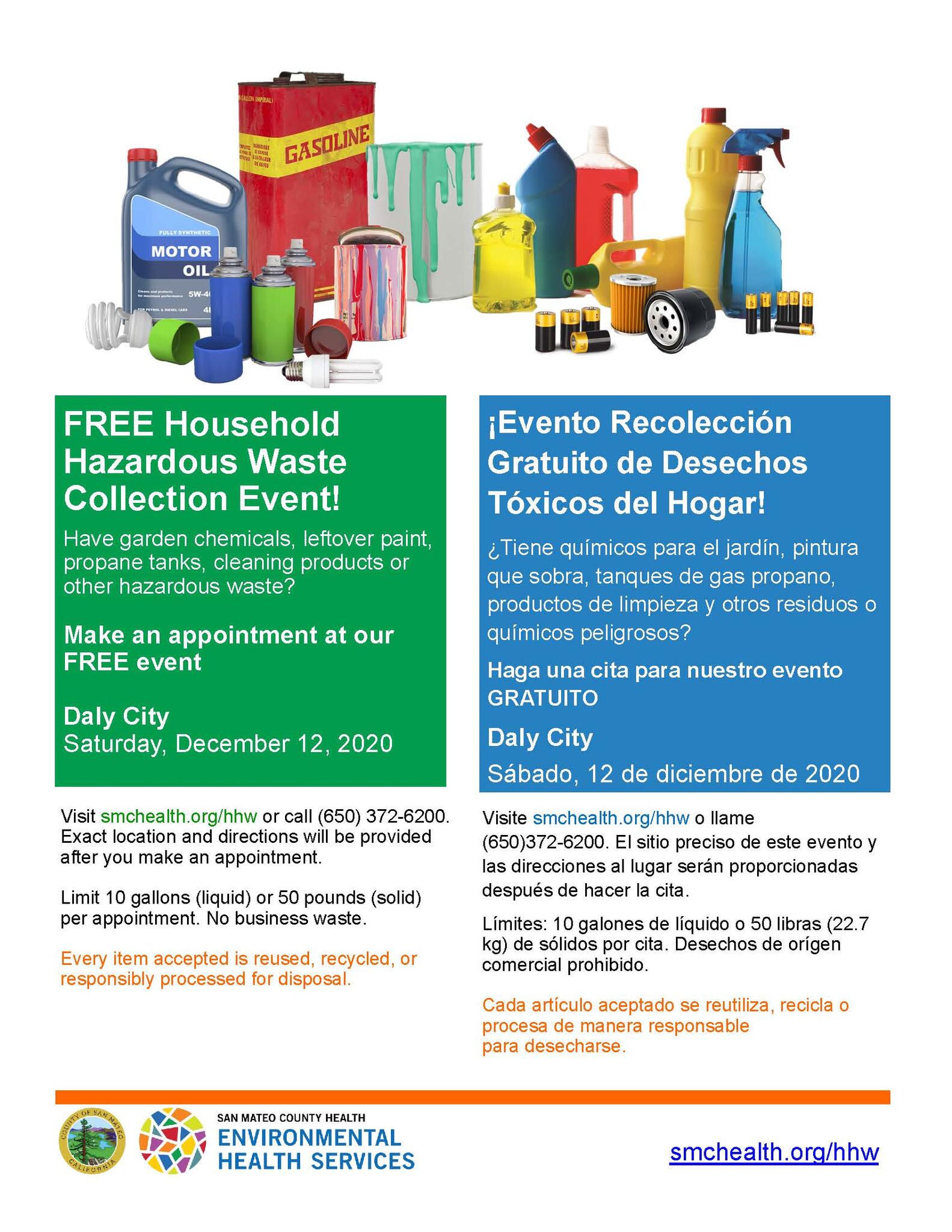 Free Household Hazardous Waste Collection Event in Daly City on Dec