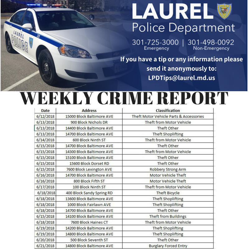 Weekly Crime Report (Laurel Police Department) — Nextdoor — Nextdoor