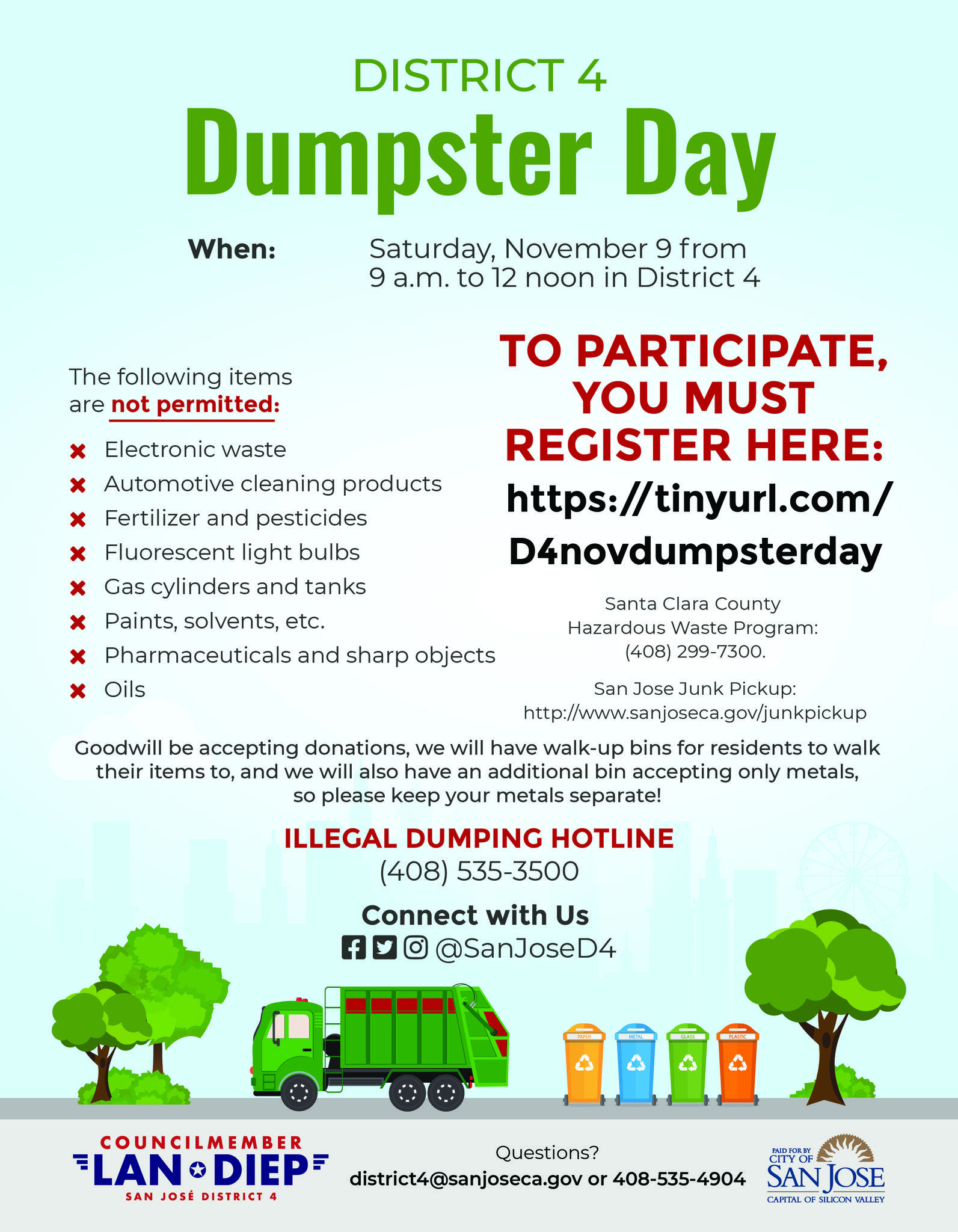 11/9 District 4 Dumpster Day (San José City Council) — Nextdoor — Nextdoor