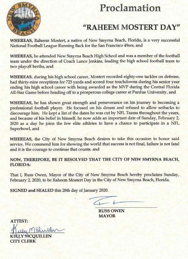 Mayor To Proclaim Feb 2 Raheem Mostert Day In New Smyrna Beach City Of New Smyrna Beach Mdash Nextdoor Nextdoor