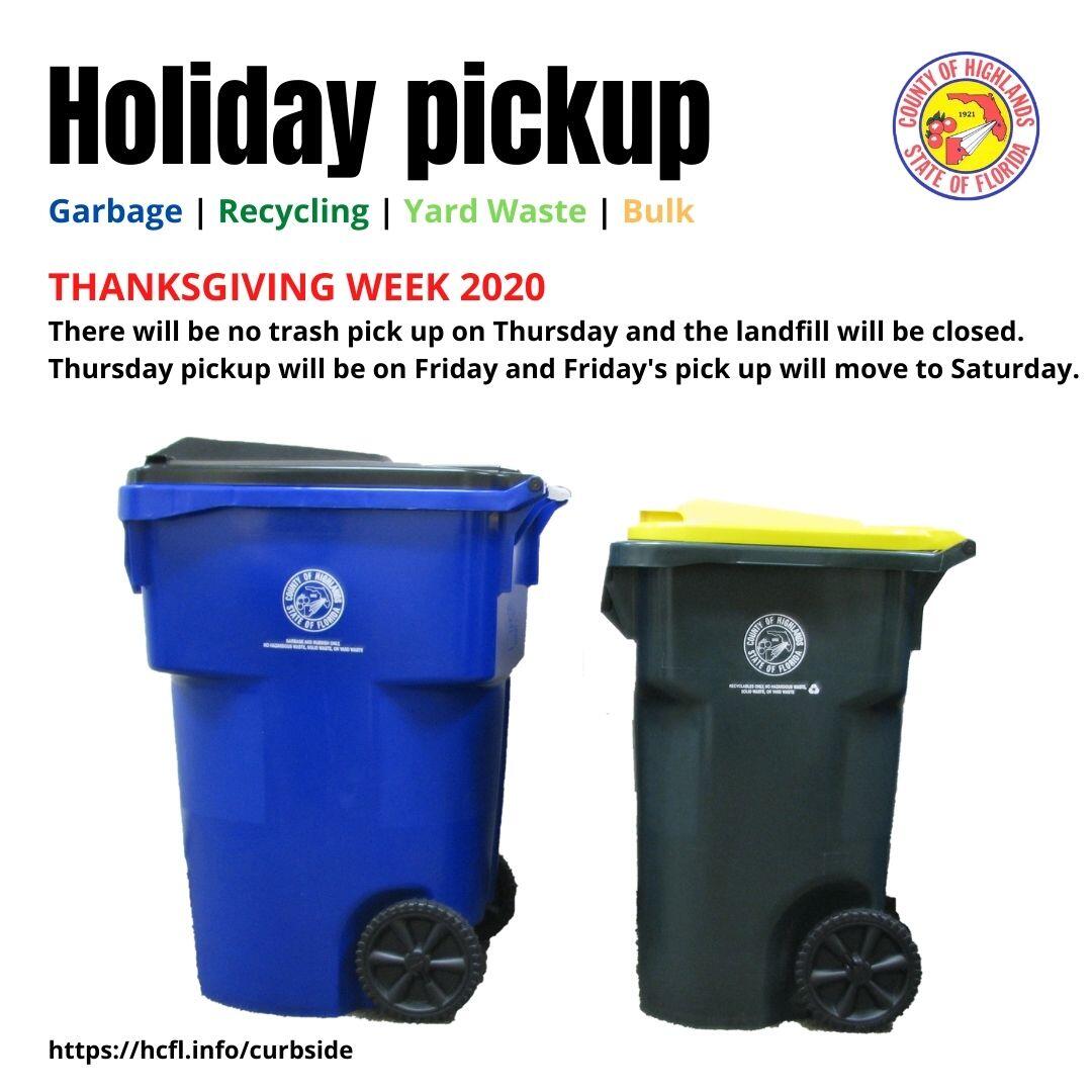 Holiday garbage/recycling and yard waste pickup (Highlands County