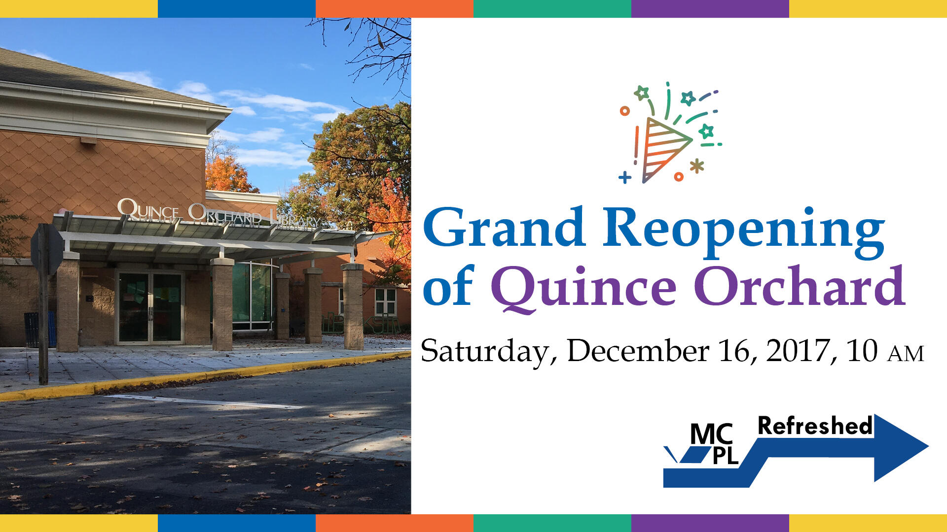 Quince Orchard Library Reopening December 16 (Montgomery County
