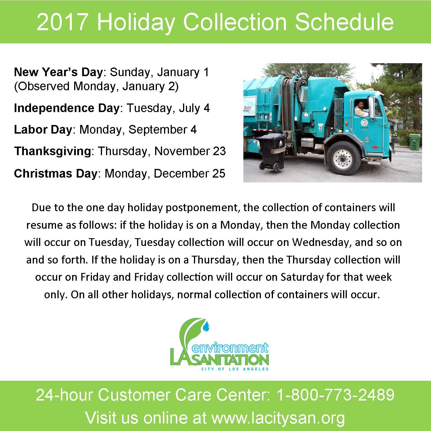 La Sanitation Holiday Schedule 2022 Holiday Collection Schedule For La Sanitation (La Sanitation) &Mdash;  Nextdoor — Nextdoor