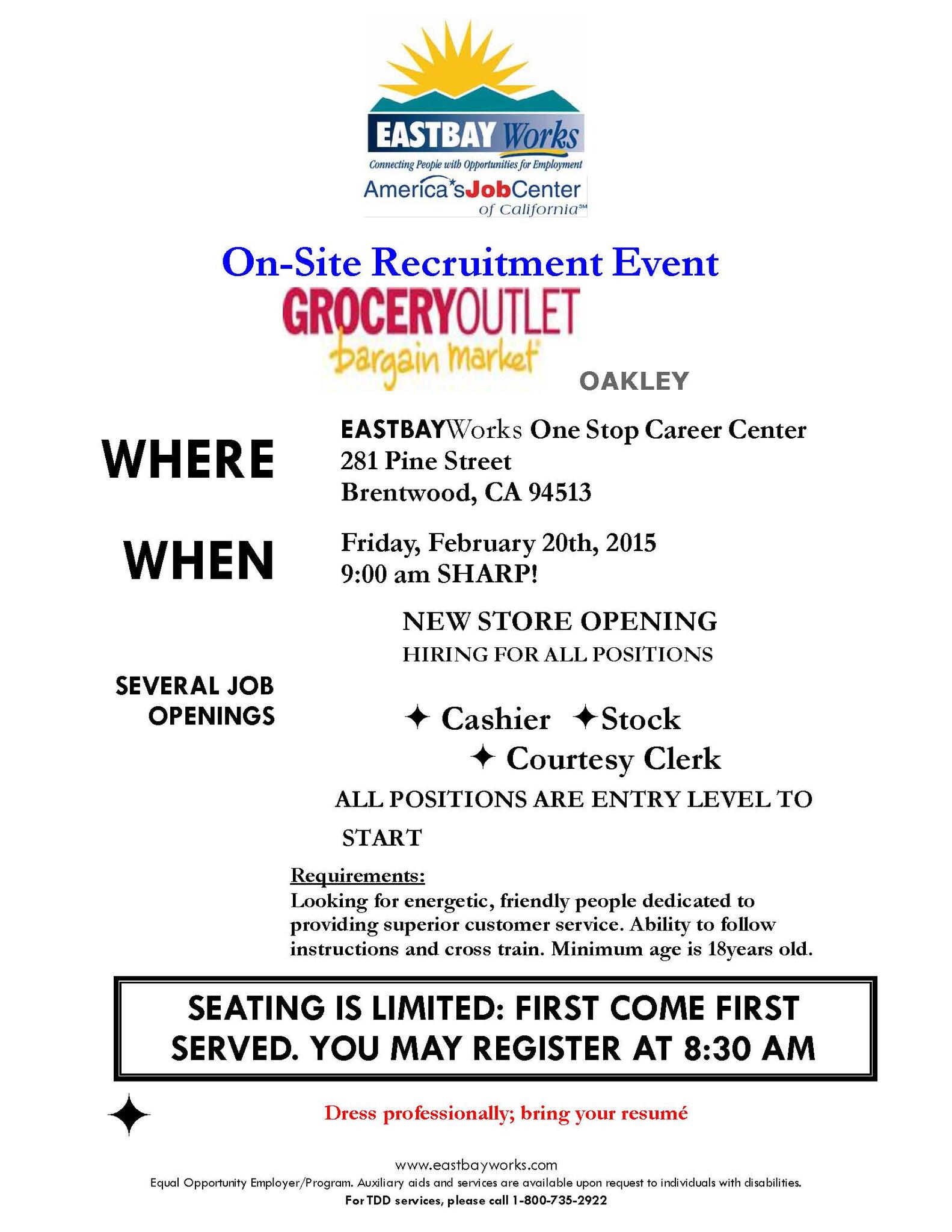 Grocery Outlet Hiring for Oakley's New 
