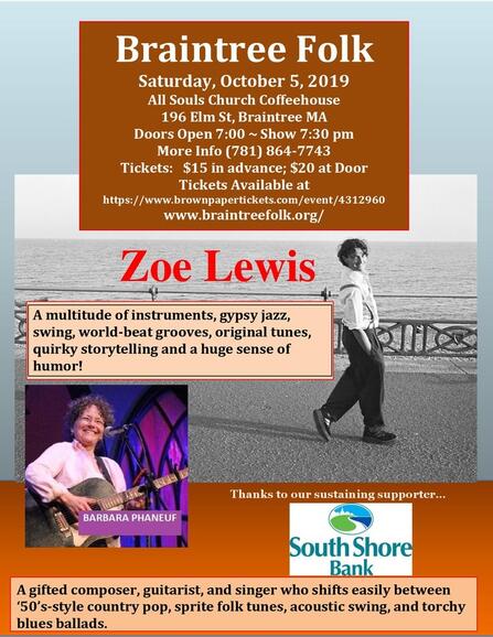 Oct 5 Braintree Folk Presents Zoe Lewis W Barbara Phaneuf
