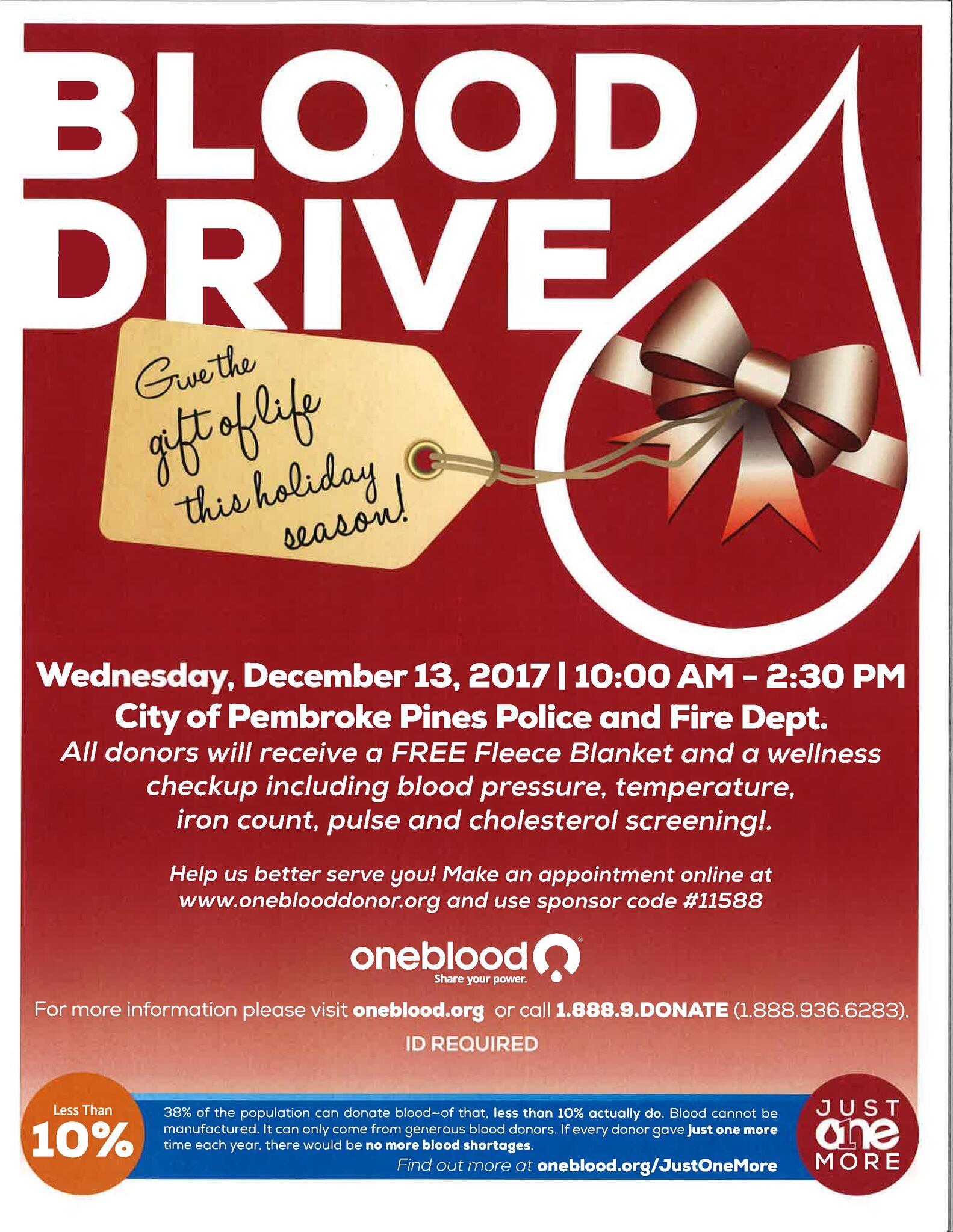 OneBlood Blood Drive Tomorrow, 10AM - 2:30PM (Pembroke Pines Police ...