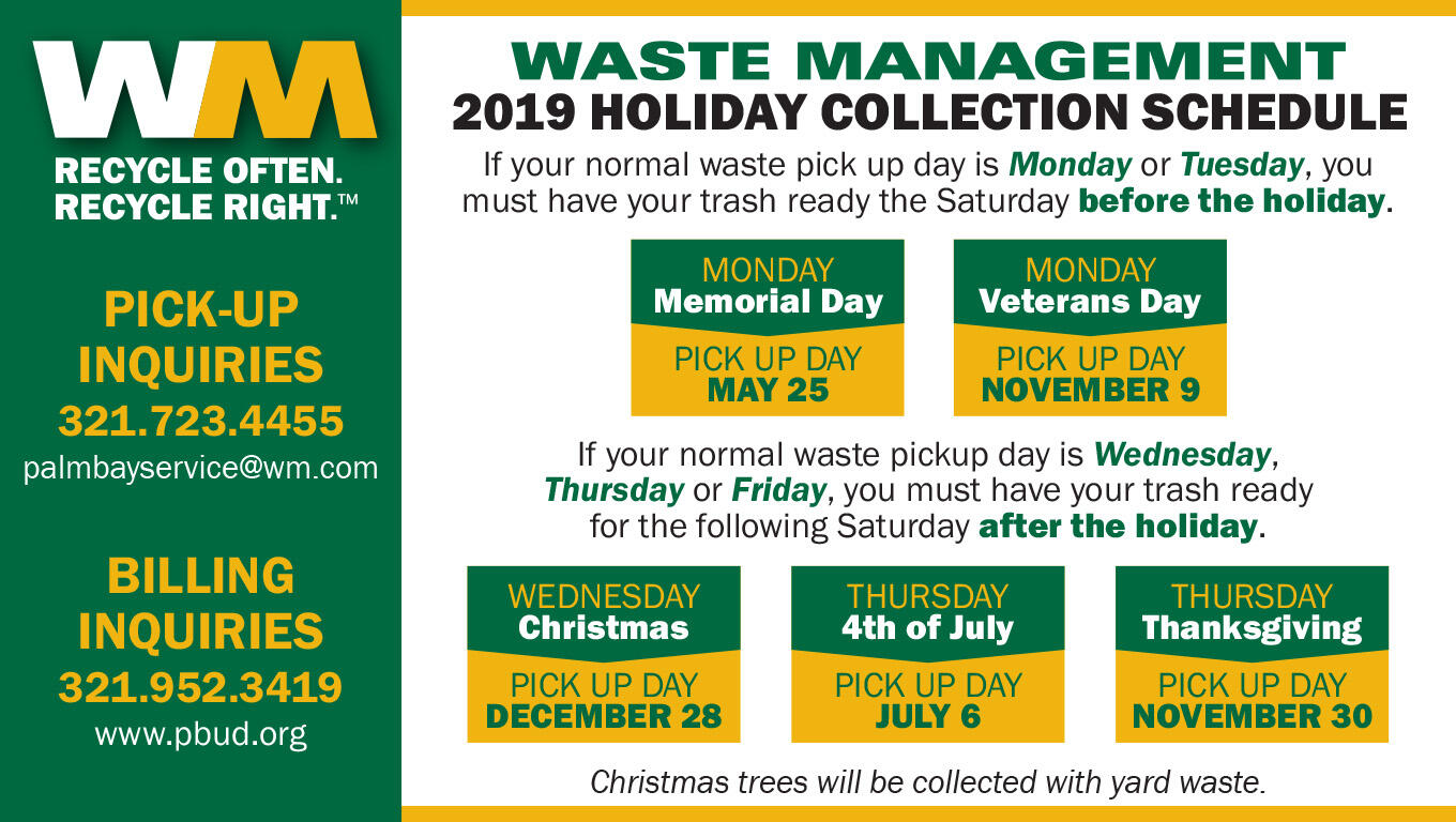 Waste Management Holiday Service Schedule City Of Palm Bay Nextdoor 